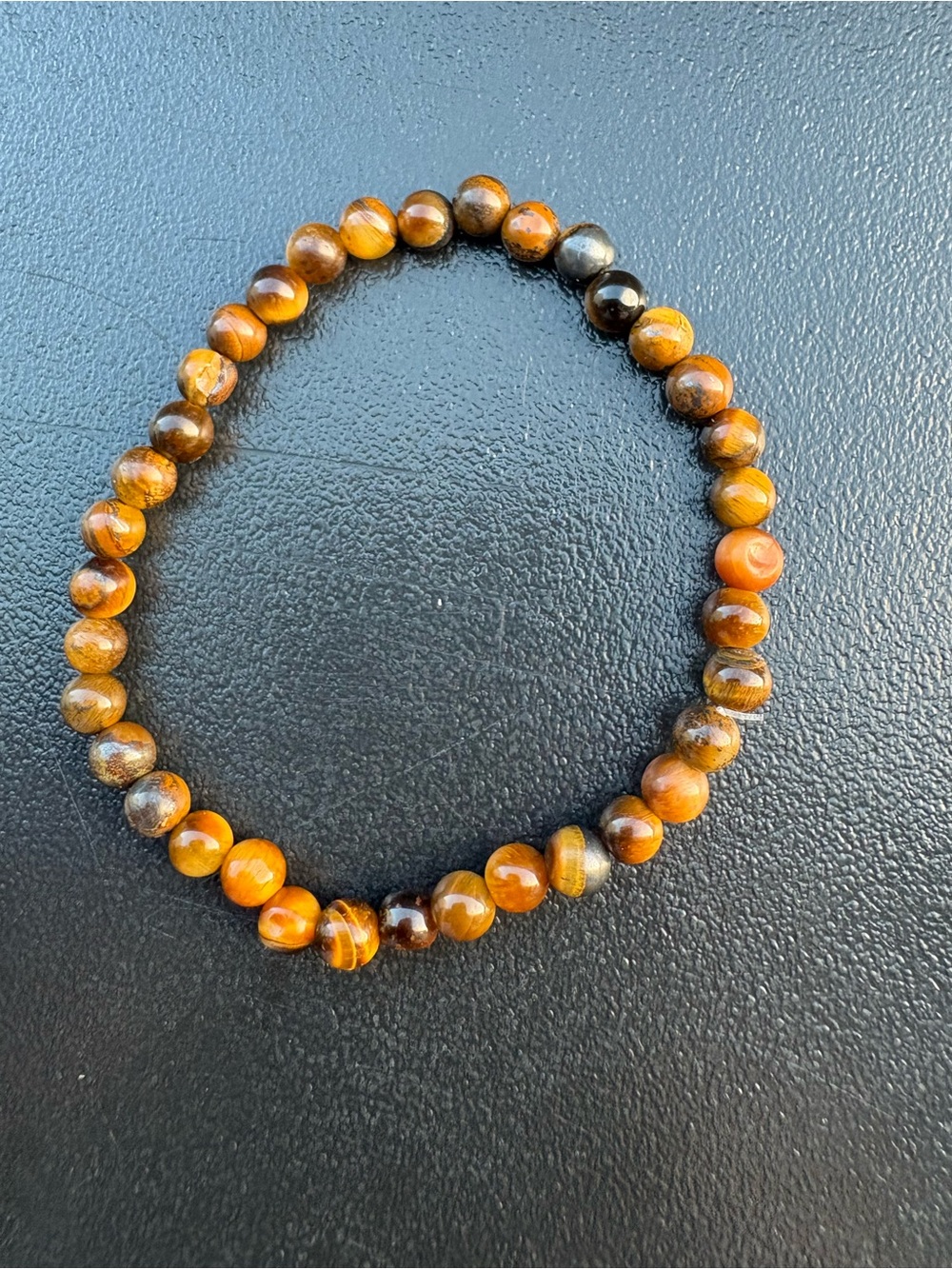 Tiger Eye Beaded Stretch Bracelet - Brown/Gold